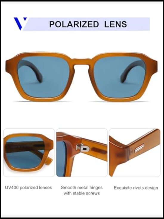 Polarized Square Sunglasses with Plastic Frame for Driving and Travel